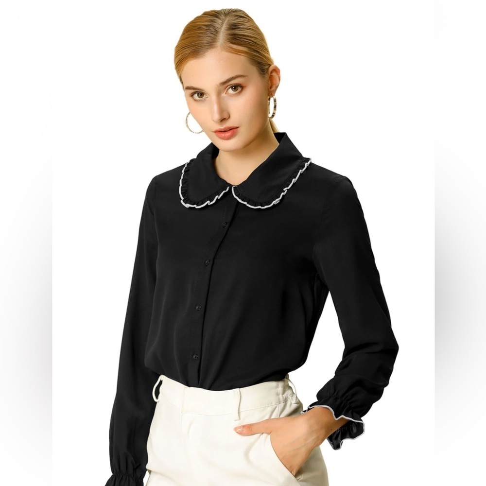 Allegra K Long Sleeve Ruffle Collar Blouses (Bundle of 2) Size Small NWT